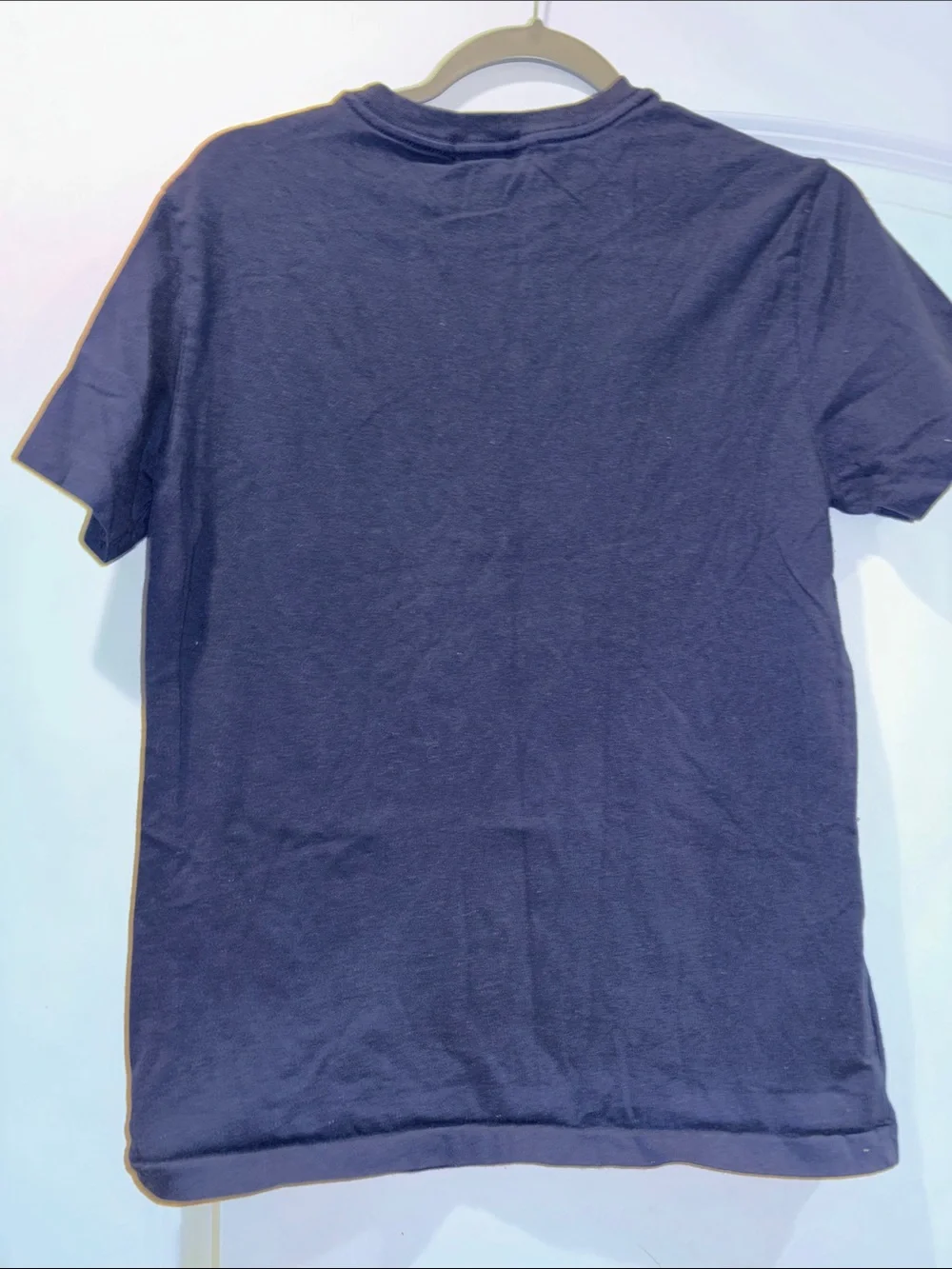 Ralph Lauren Navy Tee with Blue and Yellow Diagonal Stripes and Crest